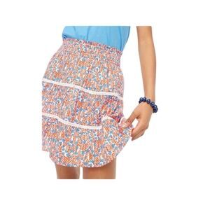 New J Crew Womens 3XL 24 28 Smocked Tiered Skirt Bohemian Red Sail Blue Cottage